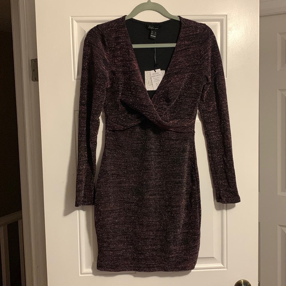 Sparkle Long Sleeve Twist Dress